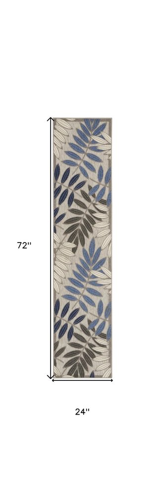 8' Blue And Gray Round Floral Indoor Outdoor Area Rug