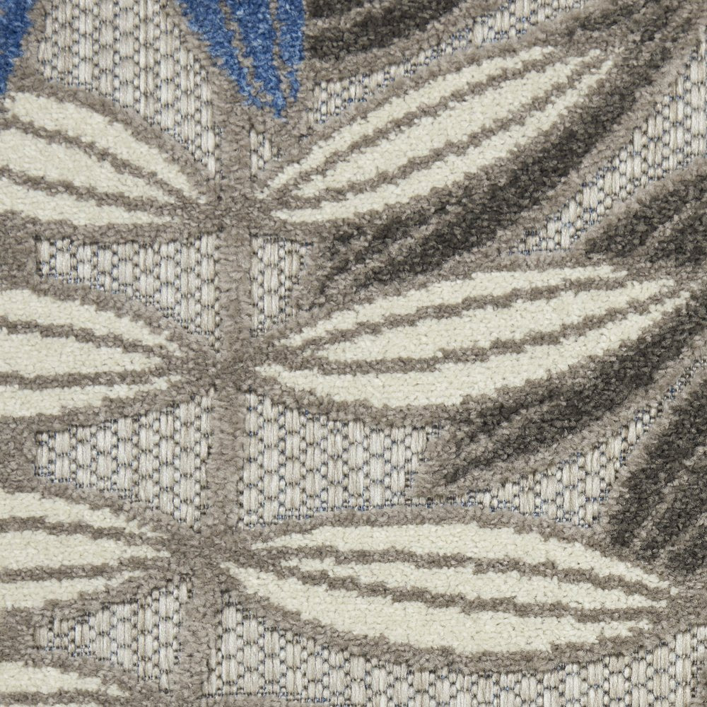 8' Blue And Gray Round Floral Indoor Outdoor Area Rug