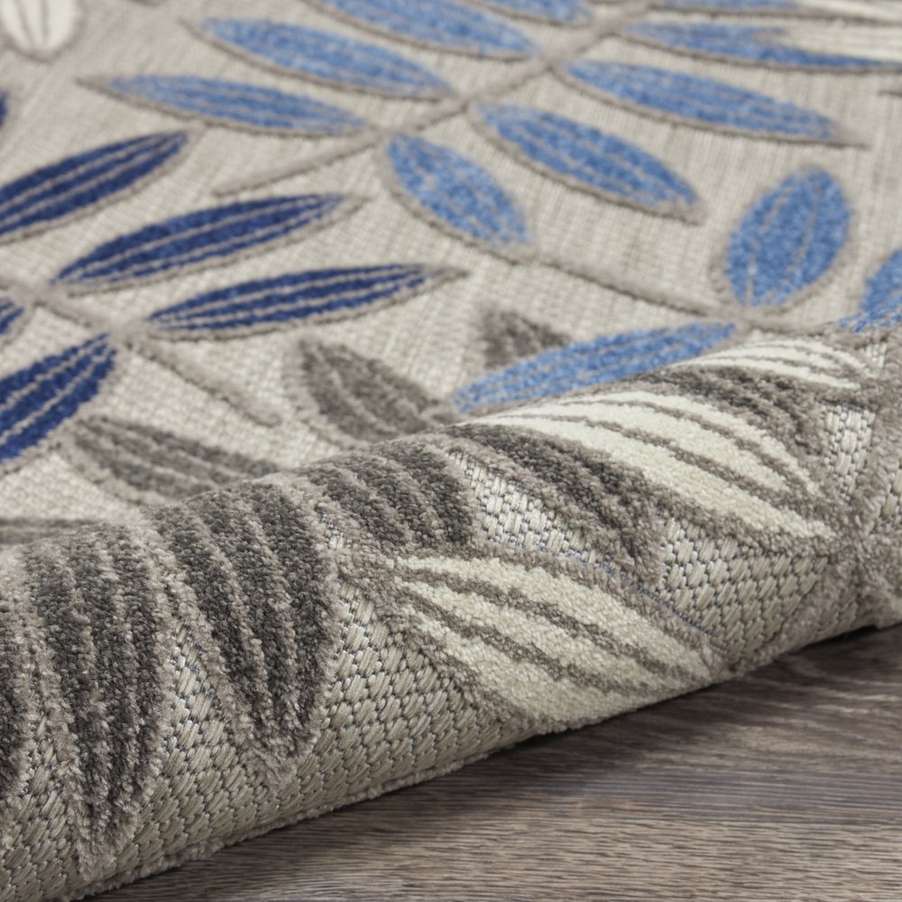 8' Blue And Gray Round Floral Indoor Outdoor Area Rug