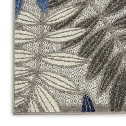 5' Blue And Gray Round Floral Indoor Outdoor Area Rug