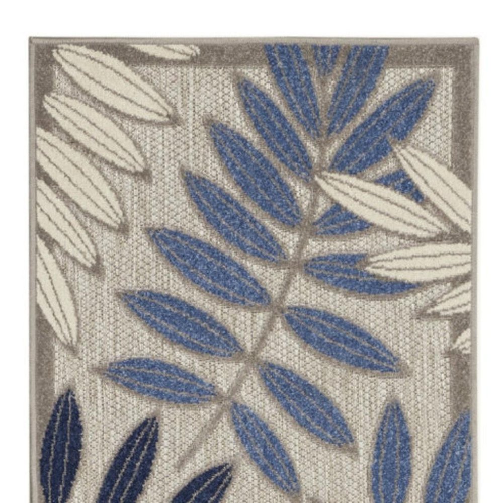 10' Blue And Gray Floral Indoor Outdoor Area Rug