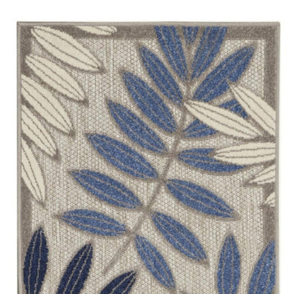10' Blue And Gray Floral Indoor Outdoor Area Rug
