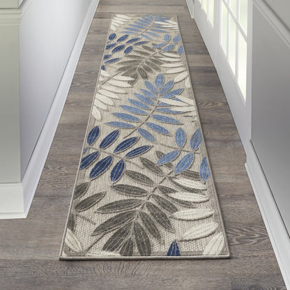 8' Blue And Gray Round Floral Indoor Outdoor Area Rug