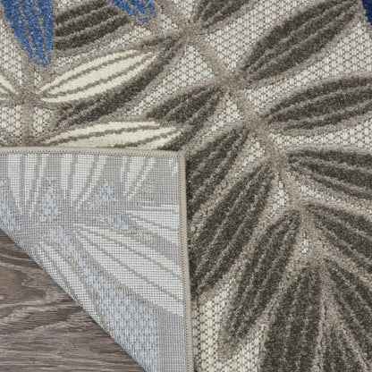 8' Blue And Gray Round Floral Indoor Outdoor Area Rug