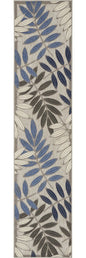 5' Blue And Gray Round Floral Indoor Outdoor Area Rug
