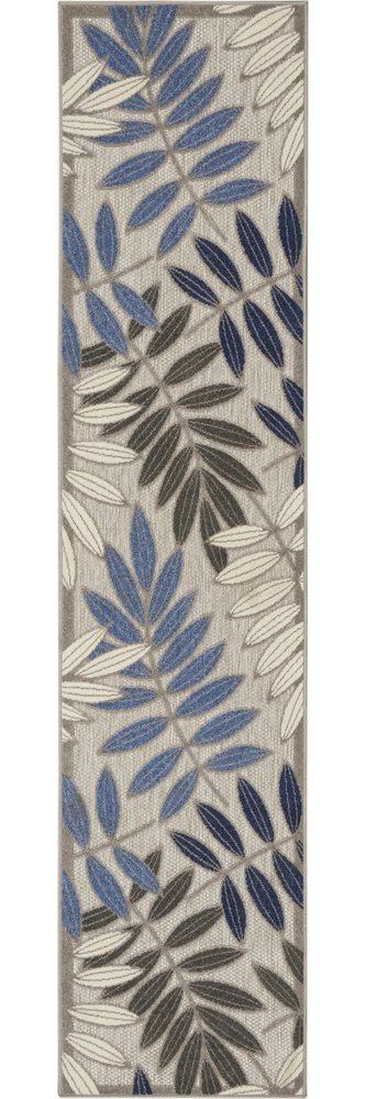 8' Blue And Gray Round Floral Indoor Outdoor Area Rug