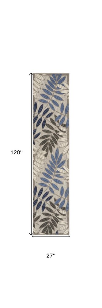 8' Blue And Gray Round Floral Indoor Outdoor Area Rug