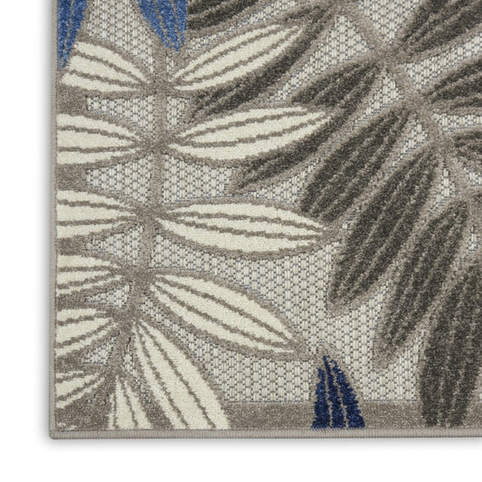 5' Blue And Gray Round Floral Indoor Outdoor Area Rug