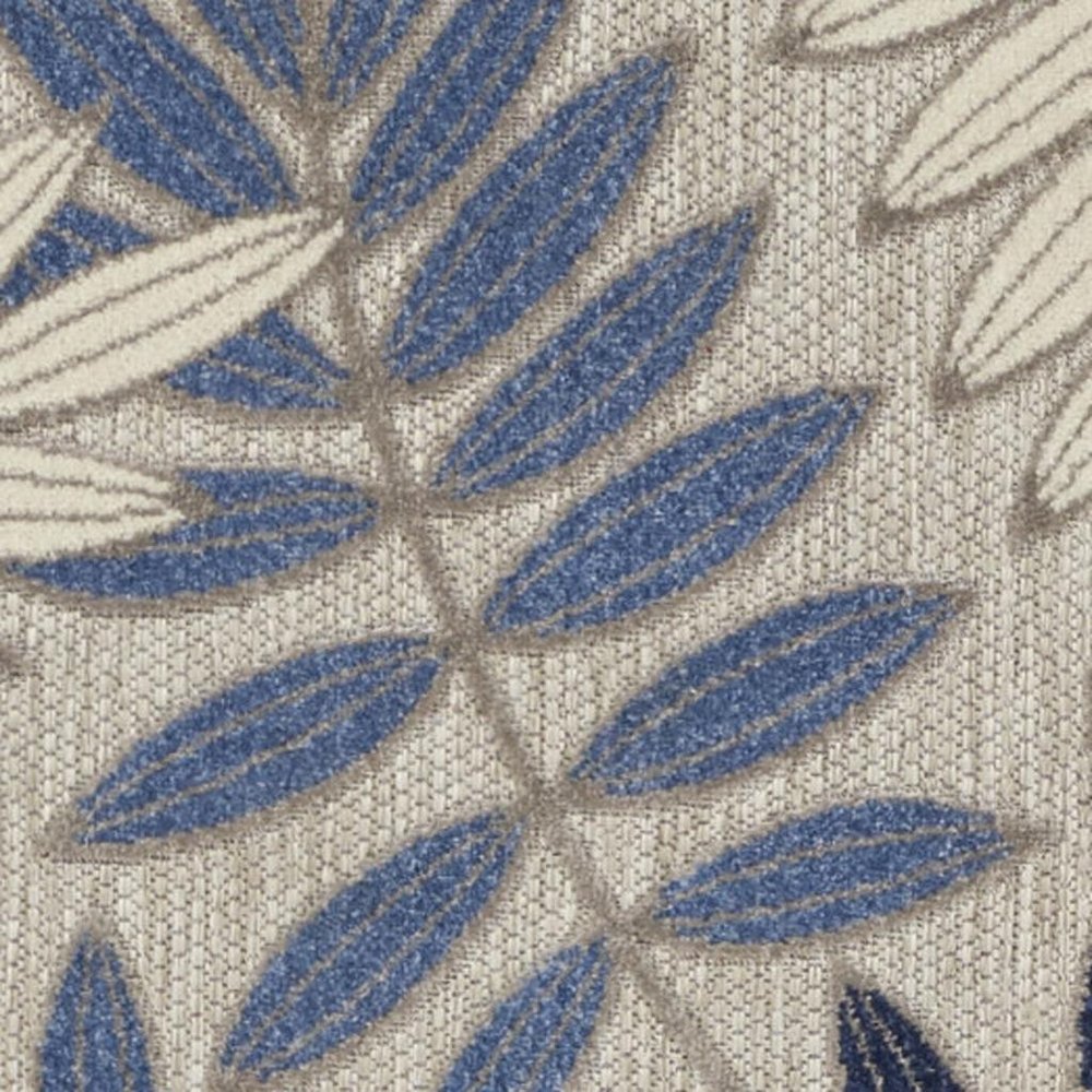 5' Blue And Gray Round Floral Indoor Outdoor Area Rug