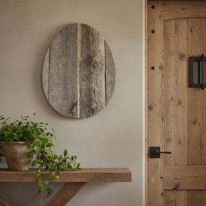 12" X 9" Gray Reclaimed Wood Egg Shaped Wall Decor