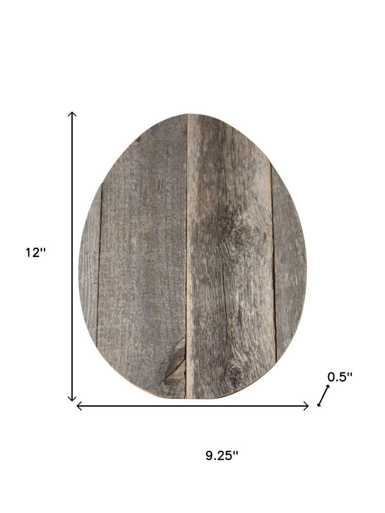 12" X 9" Gray Reclaimed Wood Egg Shaped Wall Decor