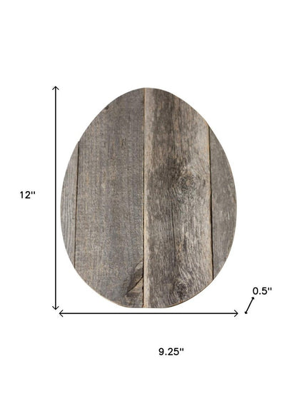 12" X 9" Gray Reclaimed Wood Egg Shaped Wall Decor