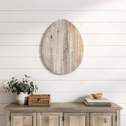 18" X 14" Gray Reclaimed Wood Egg Shaped Wall Decor