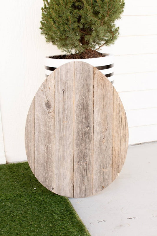24" X 18" Gray Reclaimed Wood Egg Shaped Wall Decor