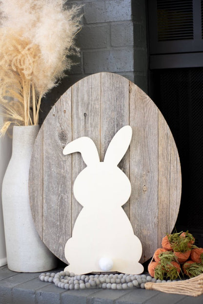 24" X 18" Gray Reclaimed Wood Egg Shaped Wall Decor