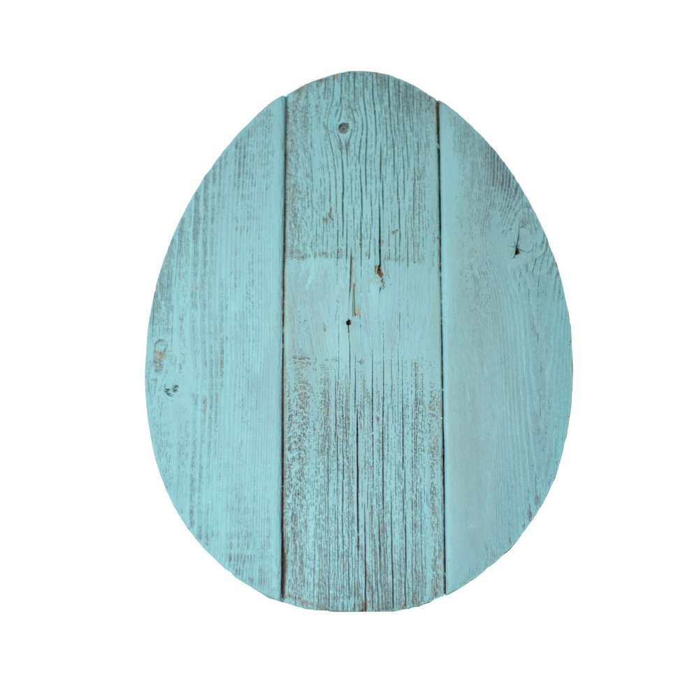 12" X 9" Turquoise Reclaimed Wood Egg Shaped Wall Decor