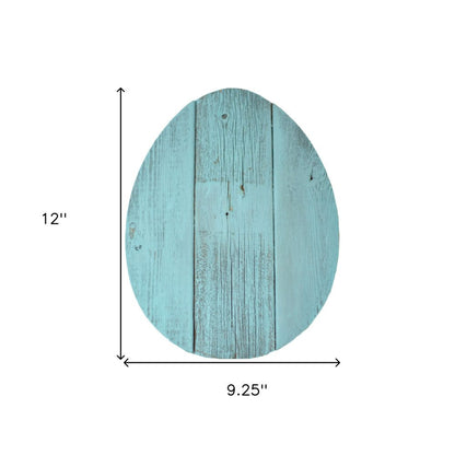 12" X 9" Turquoise Reclaimed Wood Egg Shaped Wall Decor