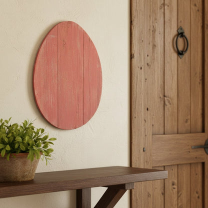 12" X 9" Red Reclaimed Wood Egg Shaped Wall Decor