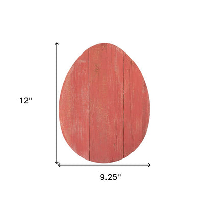 12" X 9" Red Reclaimed Wood Egg Shaped Wall Decor