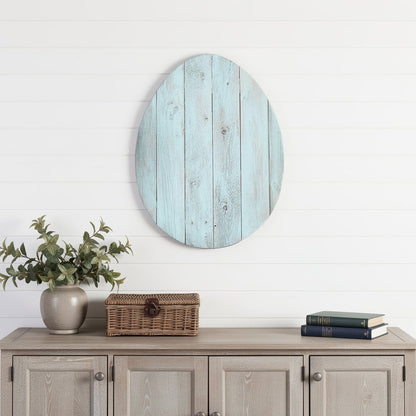 18" X 14" Turquoise Reclaimed Wood Egg Shaped Wall Decor