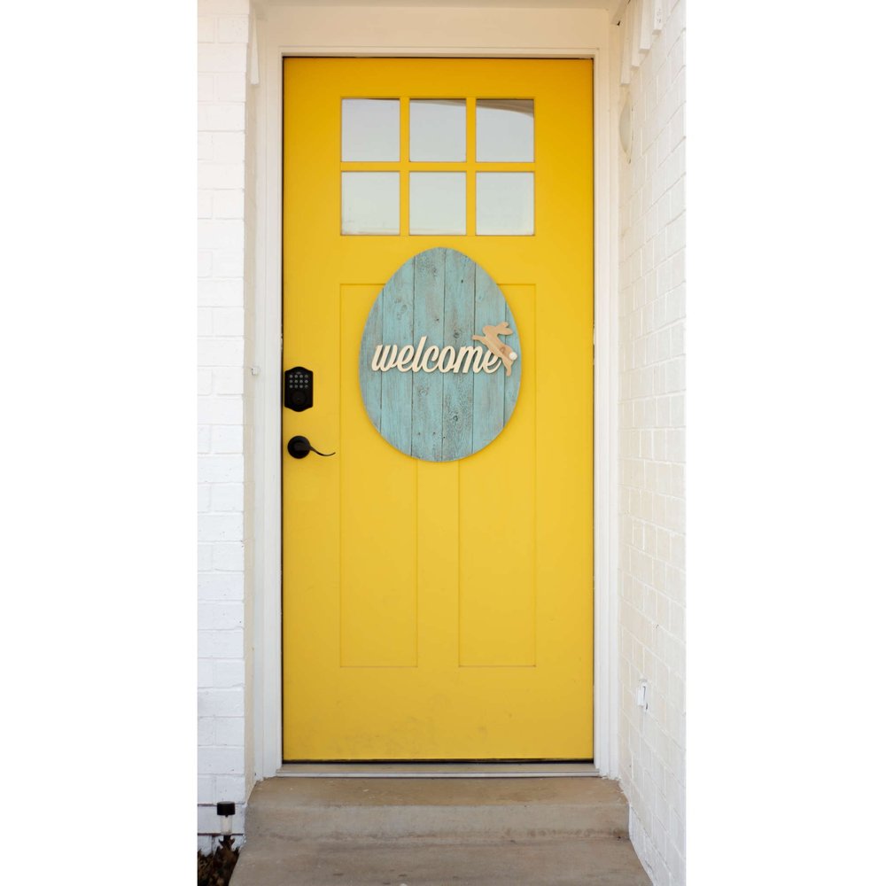 18" X 14" Turquoise Reclaimed Wood Egg Shaped Wall Decor