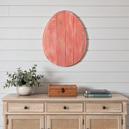 18" X 14" Red Reclaimed Wood Egg Shaped Wall Decor