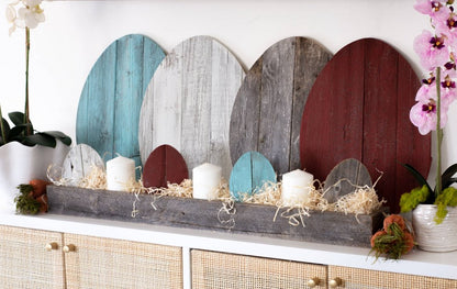 18" X 14" White Reclaimed Wood Egg Shaped Wall Decor