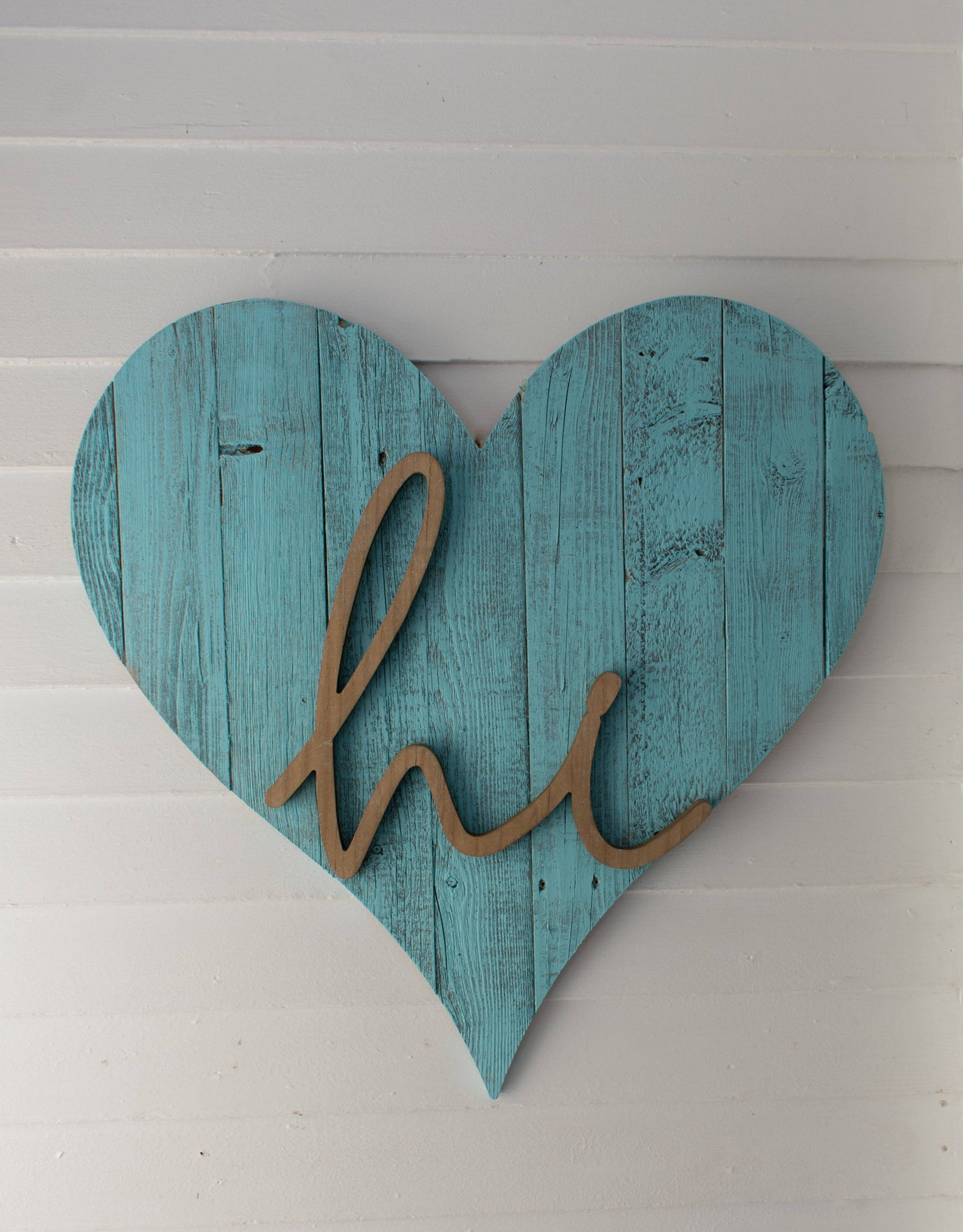 12" Turquoise Reclaimed Wood Heart Wall Decor