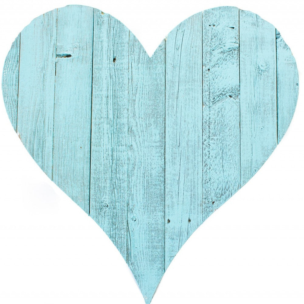 18" Turquoise Reclaimed Wood Heart Wall Decor