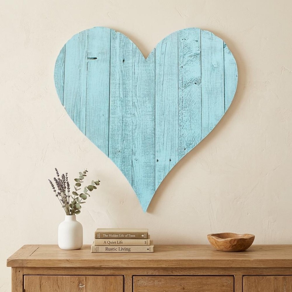 18" Turquoise Reclaimed Wood Heart Wall Decor