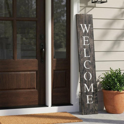 5' Rustic Black And White Front Porch Welcome Sign