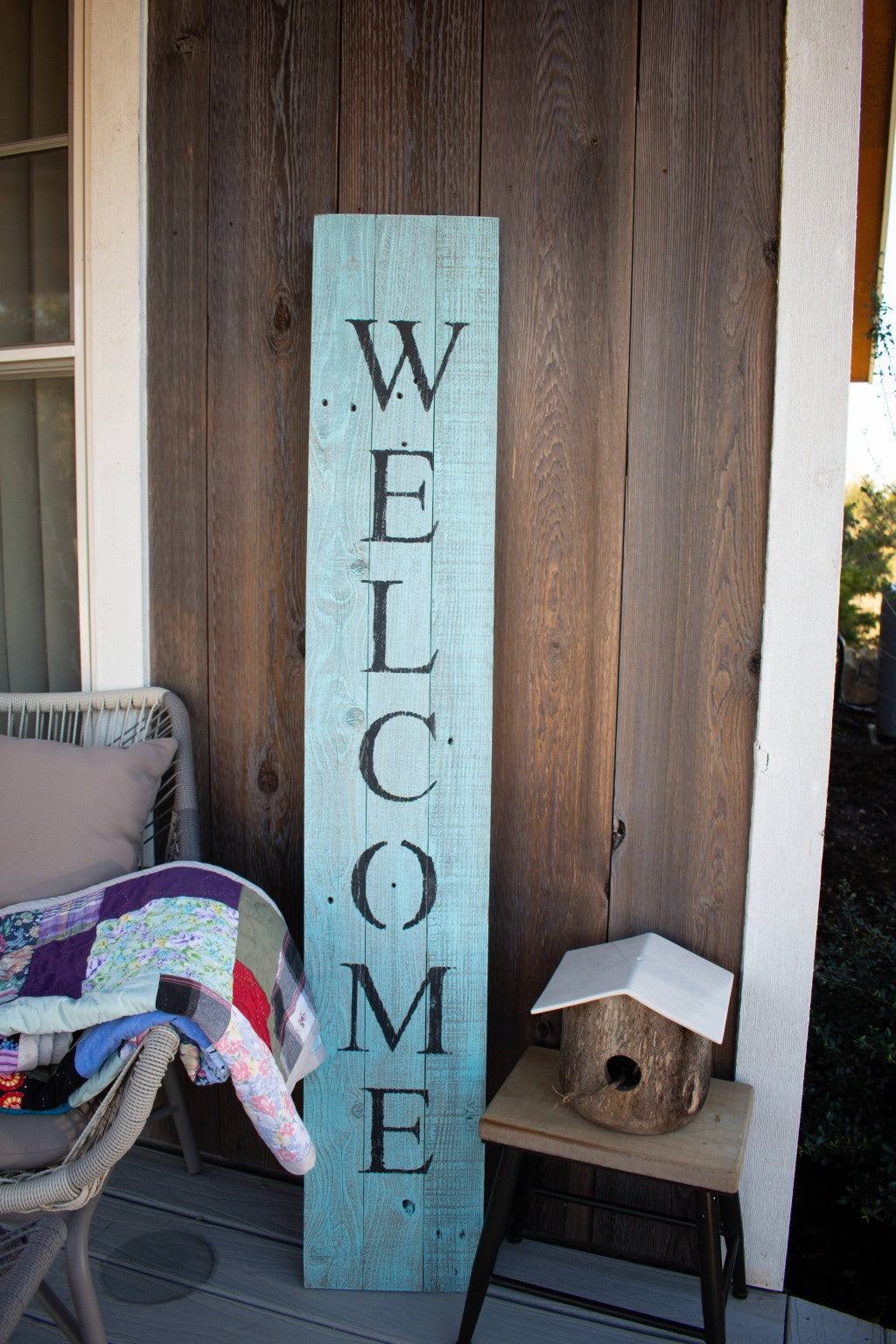 5' Rustic Light Aqua Blue Front Porch Welcome Sign