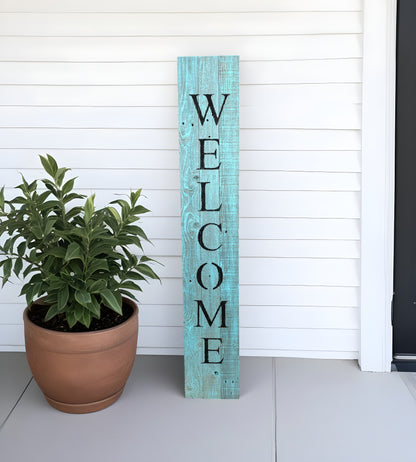 5' Rustic Light Aqua Blue Front Porch Welcome Sign