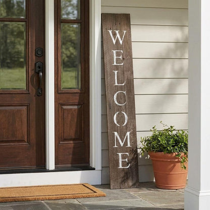 5' Rustic Espresso Brown And White Front Porch Welcome Sign