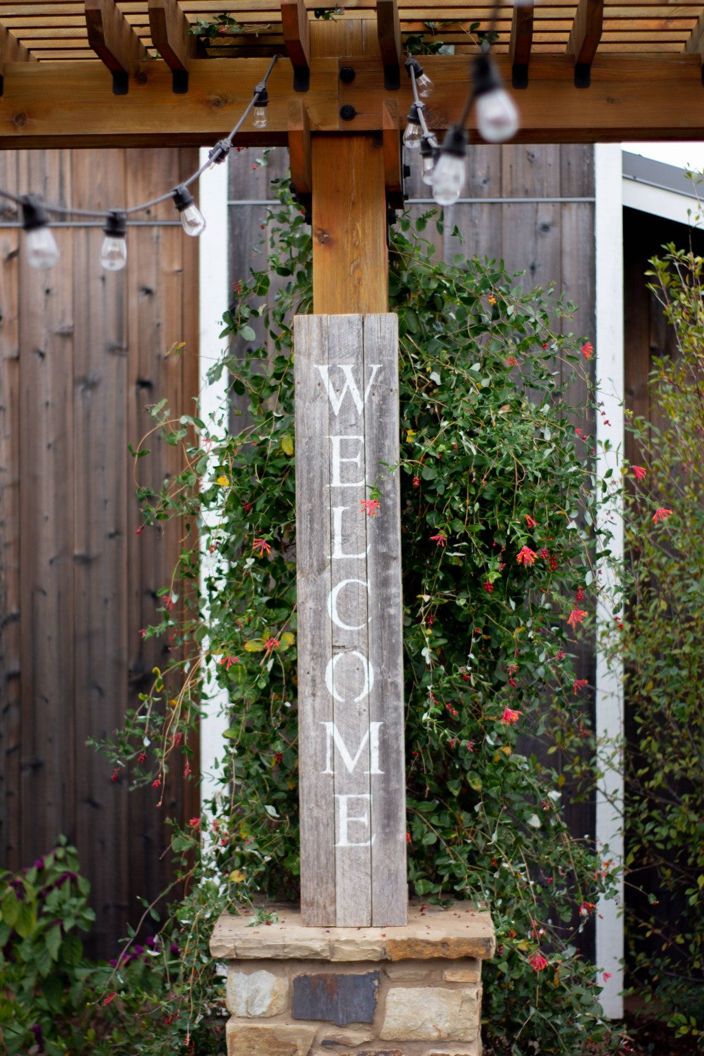 5' Rustic Dark Gray and White Wood Porch Welcome Sign