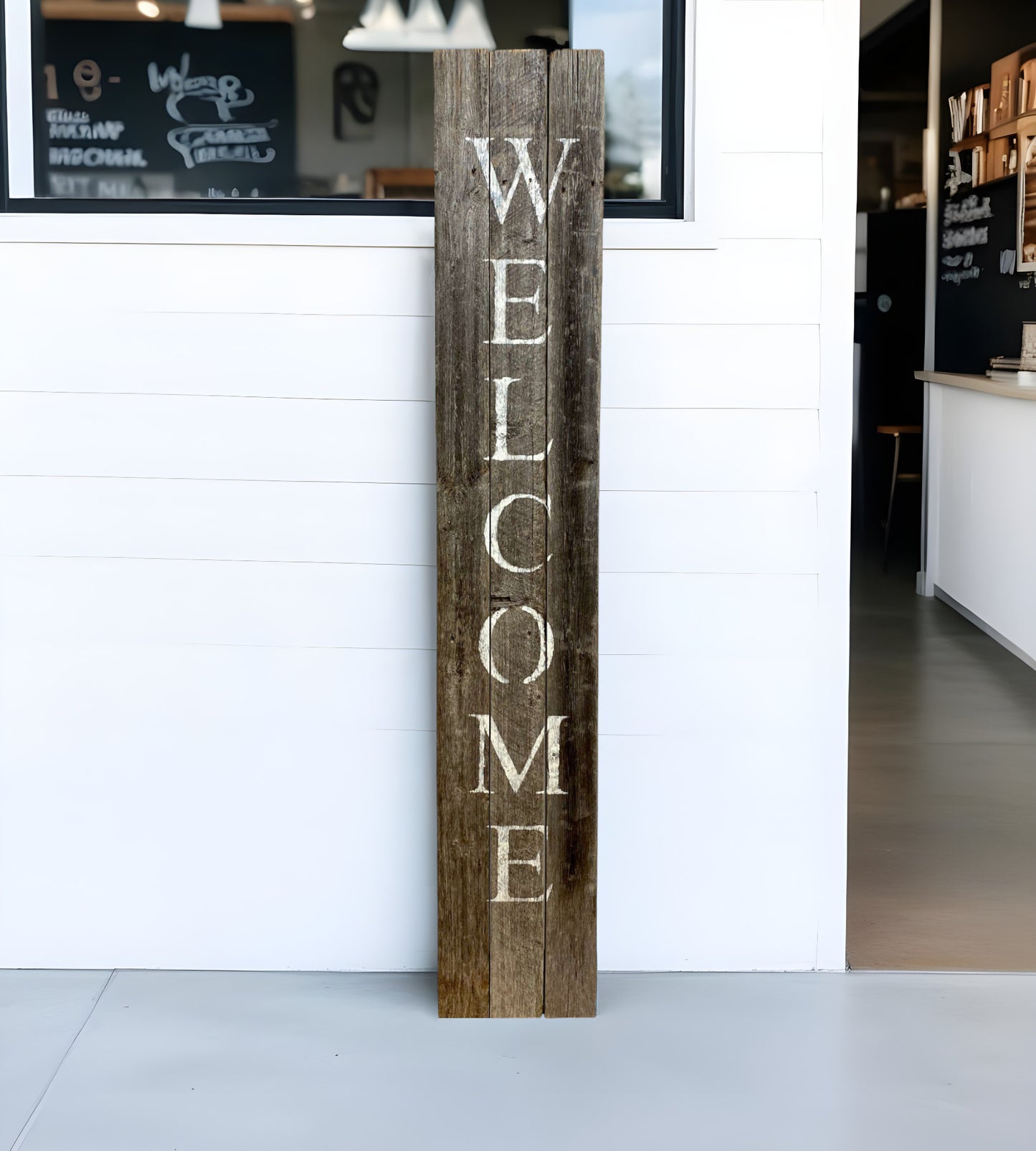 5' Rustic Dark Gray and White Wood Porch Welcome Sign