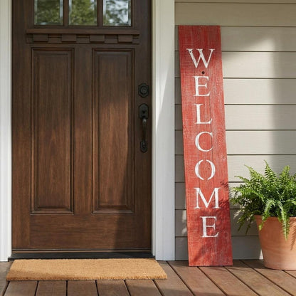 5" Rustic Red And White Front Porch Welcome Sign
