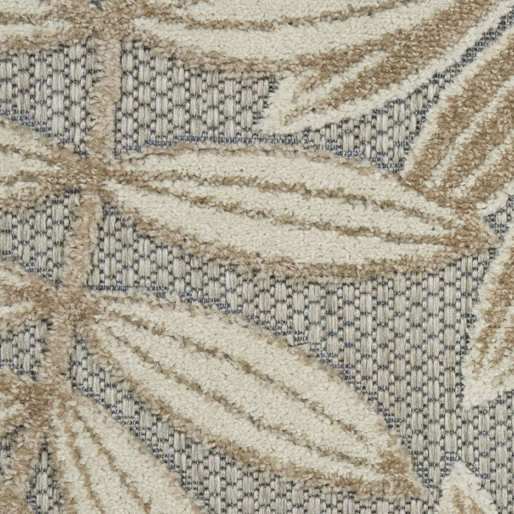 8' Beige Gray And Ivory Botanical Leaves Indoor Outdoor Runner Rug
