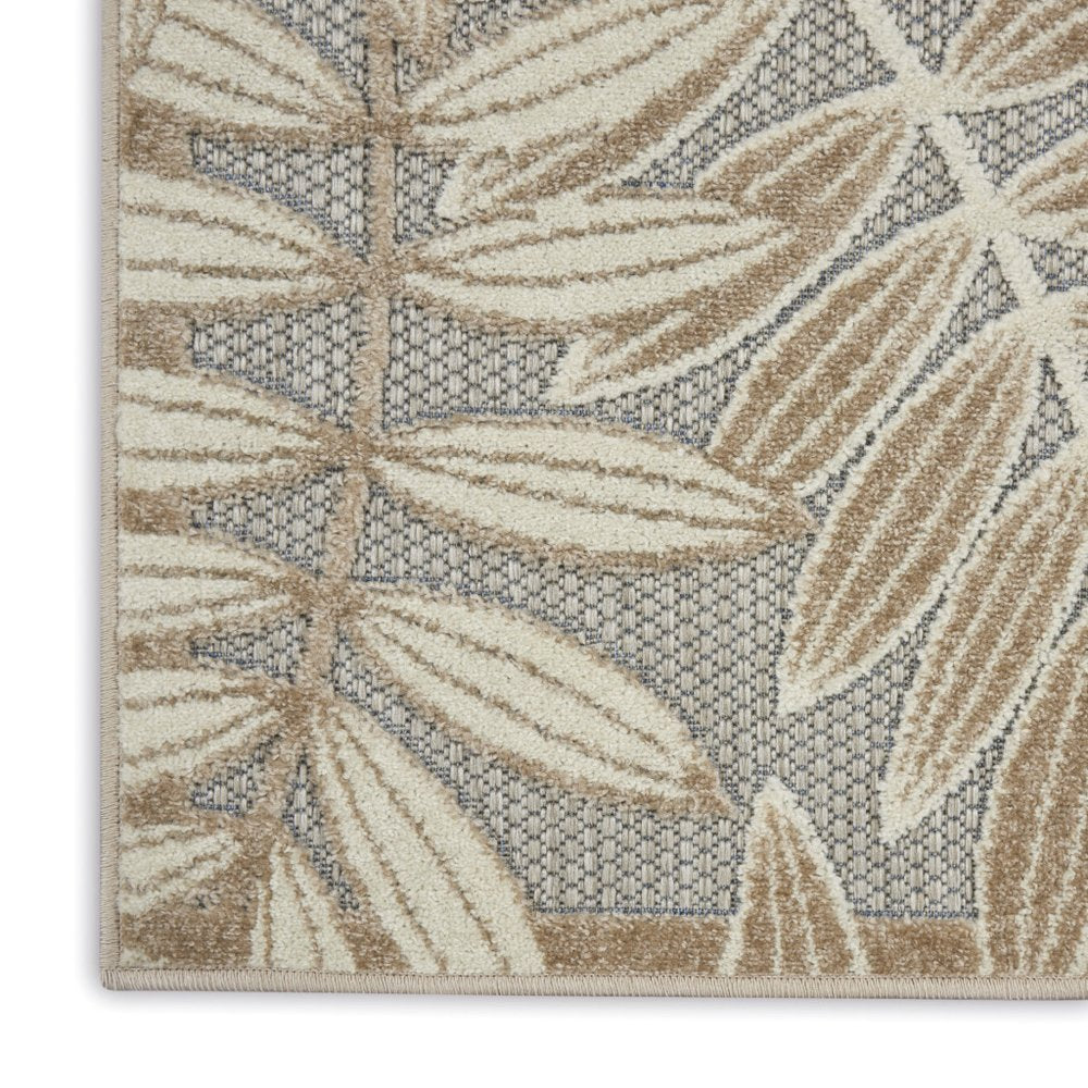 10' Beige Gray And Ivory Botanical Leaves Indoor Outdoor Runner Rug