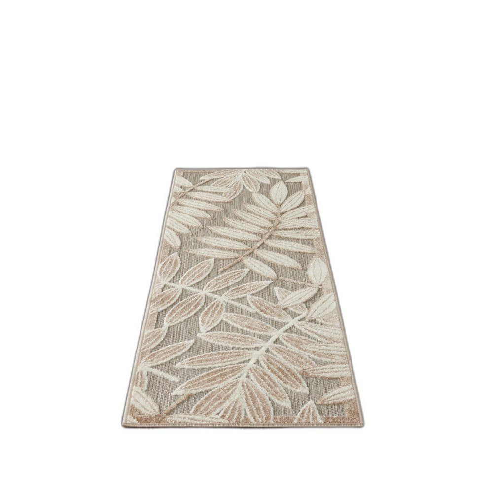 6' Gray And Ivory Floral Indoor Outdoor Runner Rug