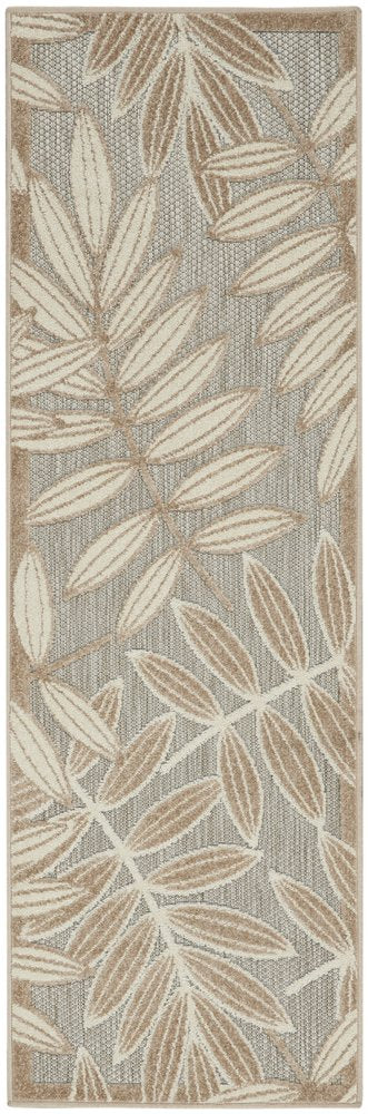 12' Gray And Ivory Floral Indoor Outdoor Runner Rug