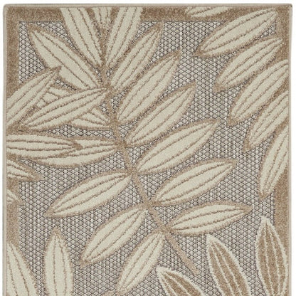 12' Gray And Ivory Floral Indoor Outdoor Runner Rug