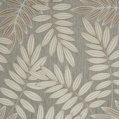 8' X 11' Beige Gray And Ivory Botanical Leaves Indoor Outdoor Area Rug