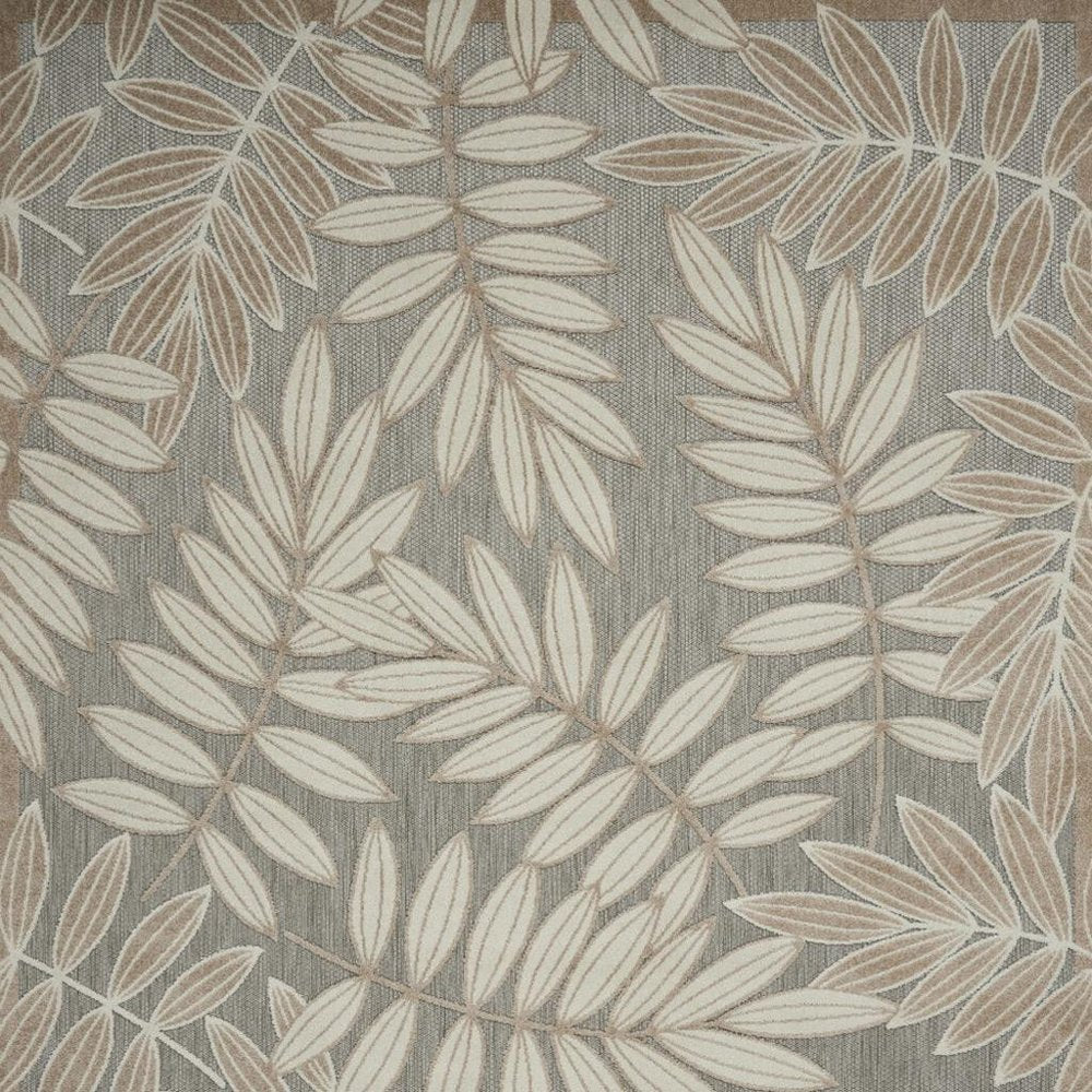 8' X 11' Beige Gray And Ivory Botanical Leaves Indoor Outdoor Area Rug