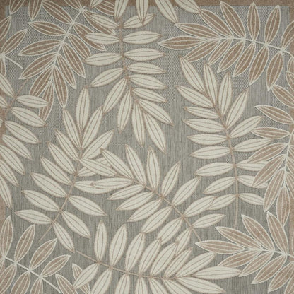 8' X 11' Beige Gray And Ivory Botanical Leaves Indoor Outdoor Area Rug
