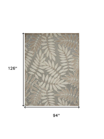 8' X 11' Beige Gray And Ivory Botanical Leaves Indoor Outdoor Area Rug