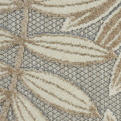 8' X 11' Beige Gray And Ivory Botanical Leaves Indoor Outdoor Area Rug