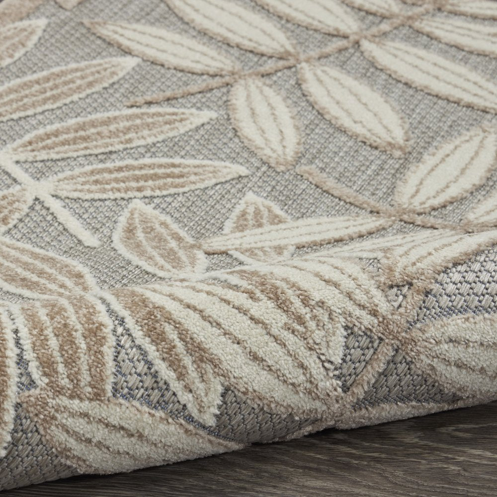 8' X 11' Beige Gray And Ivory Botanical Leaves Indoor Outdoor Area Rug
