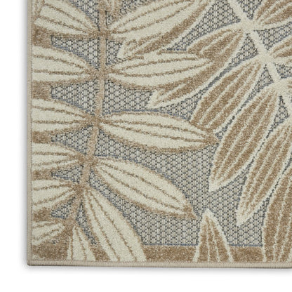 8' X 11' Beige Gray And Ivory Botanical Leaves Indoor Outdoor Area Rug