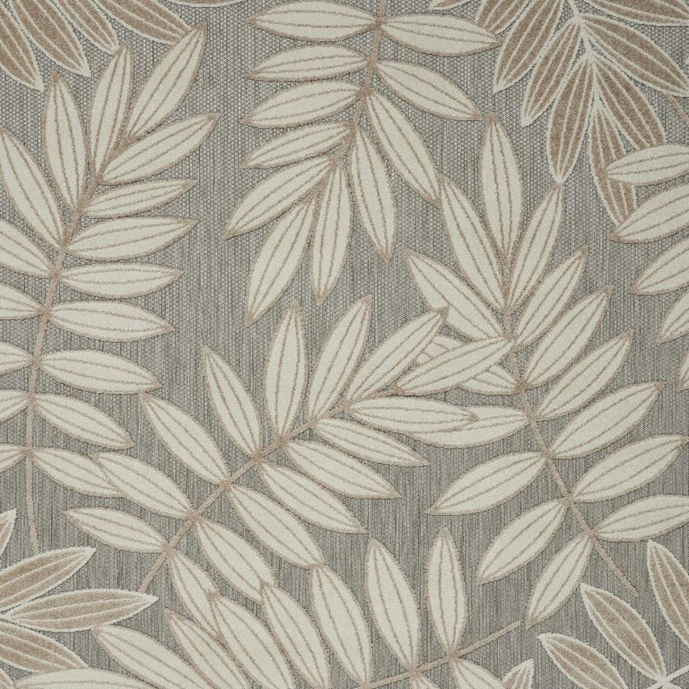 8' X 11' Beige Gray And Ivory Botanical Leaves Indoor Outdoor Area Rug